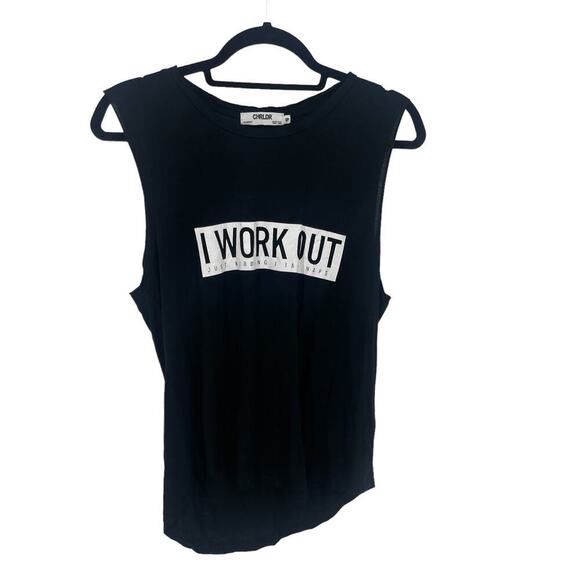 CHRLDR Women’s Black Graphic “I Work Out Just Kidding I Take Naps” Tank Top Sz S - Picture 7 of 10